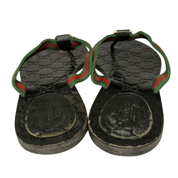 Gucci GG Web Stripe Thong Sandals EU 38.5 US 8.5 Black Flip Flop Slide Flat Heel - Picture 7 of 10